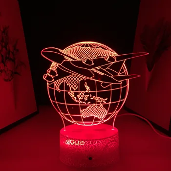 Lennukid Ümber Maakera Mudel 3D LED Lamp Home Decor Laste Festival Sünnipäeva Kingitused USB Link Laadimine Neoon Tuled