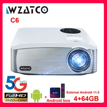 WZATCO C6 Android 11.0 WIFI 64GB Full HD 1080P LED Projektor Beamer 5G Video Proyector 300