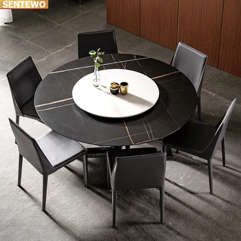 Disainer Luksus ring Marble Rock Plaat söögilaud komplekt 8 toolid tavolo pranzo mööbel meuble marbre Roostevabast terasest kuld alus