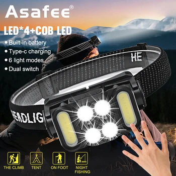 Asafee COB LED Tugeva Valguse Sensori Pea Lamp Reguleeritav TÜÜP-C Juhataja Hele Öö Ratsutamine, Mägironimine Kalapüügi Kerge