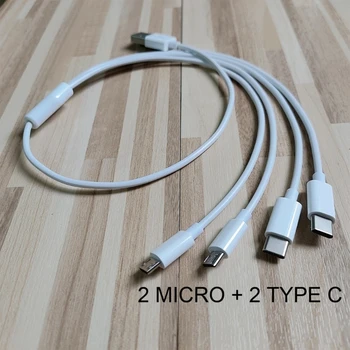 4-Way Laadimine USB Kaabel, Kantav 1: 4 Välja Multi-port Tasu Juhe USB to 2x Type-C+2x Micro Võimu Laiendamine Traat Liini K1KF