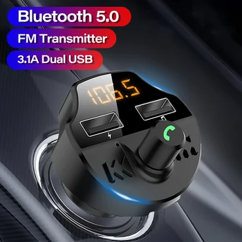 Auto Käed-vabad Bluetooth-5.0 FM-Saatja Kit MP3-Modulaator Mängija Vabakäeseade Heli Vastuvõtja 2 USB-kiirlaadija Tarvikud