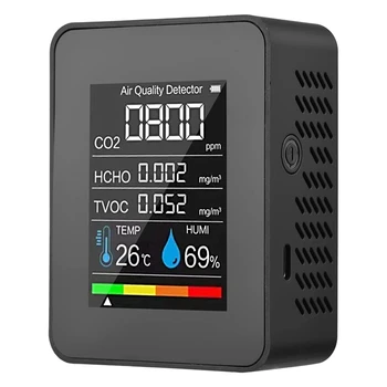 5 In 1 õhukvaliteedi Monitor TVOC HCHO Temperatuur, Niiskus, CO2 Mõõtja, USB Laetav CO2 Detektor