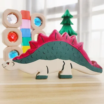 Stegosaurus Puidust Loodusliku Montessori Käsitöö Joonis Suured Loomad Handcarft Mänguasjad, Loomad Tunnetus Alguses Hariduslik Mänguasi