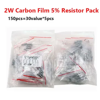 2W Carbon Film Resistor Pack 5% Sample Pack 0.1 R-750R 1K-820K Ühise Takistid 30Value Täpsus 5% 150pcs