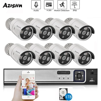 AZISHN 8Channels 3MP POE Video Security System H. 265+ NVR Audio Väljas Veekindel IP Kaamera Sisseehitatud Mikrofon VIDEOVALVE Komplekt