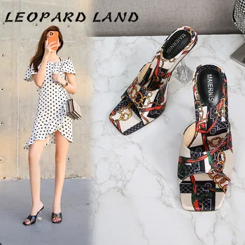 LEOPARD MAA Suvel Candy Värvi Mood Crystal Kõrge kanna Suured Open-toe-Sussid Trükitud Kala Suu Naiste Sandaalid WZ