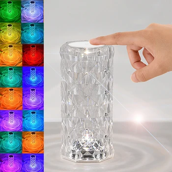 RGB Öö heleroosa Touch Crystal Projektori Lamp 3/16 Värvid Romantiline LED Diamond Magamistuba Decor ystävänpäivä Tabel Lamp