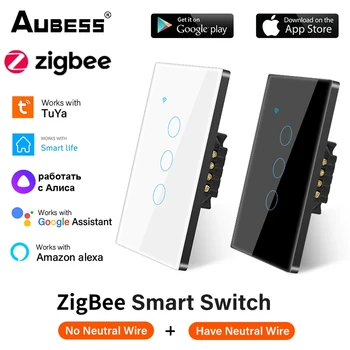 Tuya Zigbee Smart Switch 1/2/3gang Seina Light Touch Control Sensor Klaasist Paneel, Toetada Aruka Elu APP Alexa Google Home Kontrolli