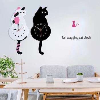 Loominguline Õõtsuv seinakellad Rippuvad Vaadata elutuba Laste Tuba Multikas Kass Koer Leibkonna Vaikne Rippuvad Vaadata