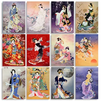 Retro Jaapan Jaapani Geisha Naine Lõuendile Maali Kunst Plakatid ja Pildid Seina Art Modern Pilt Pannoo jaoks elutuba Decor