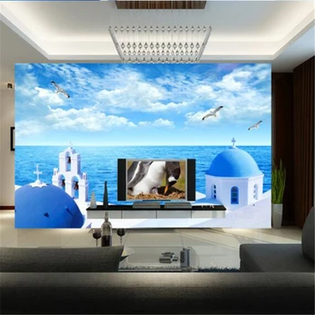 wellyu papier peint tapeet seinte 3 d Kohandatud taustpildi kreeka Egeuse Mere vaade TV seina kaunistamiseks maali tapety