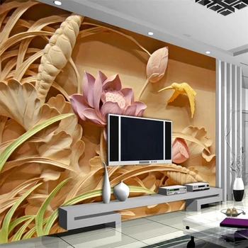 wellyu Kohandatud taustpildi 3d stereo foto murals puidu nikerdamiseks lotus seinamaaling TV taust seina maali de papel parede tapeet